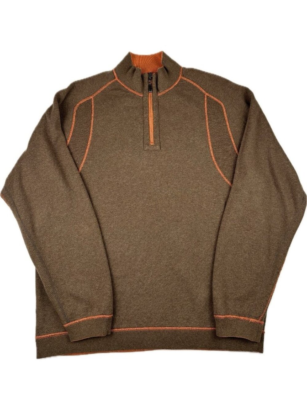 Tommy Bahama Sweater Men’s Medium Reversible Brown/Orange Pullover 1/4 Zip